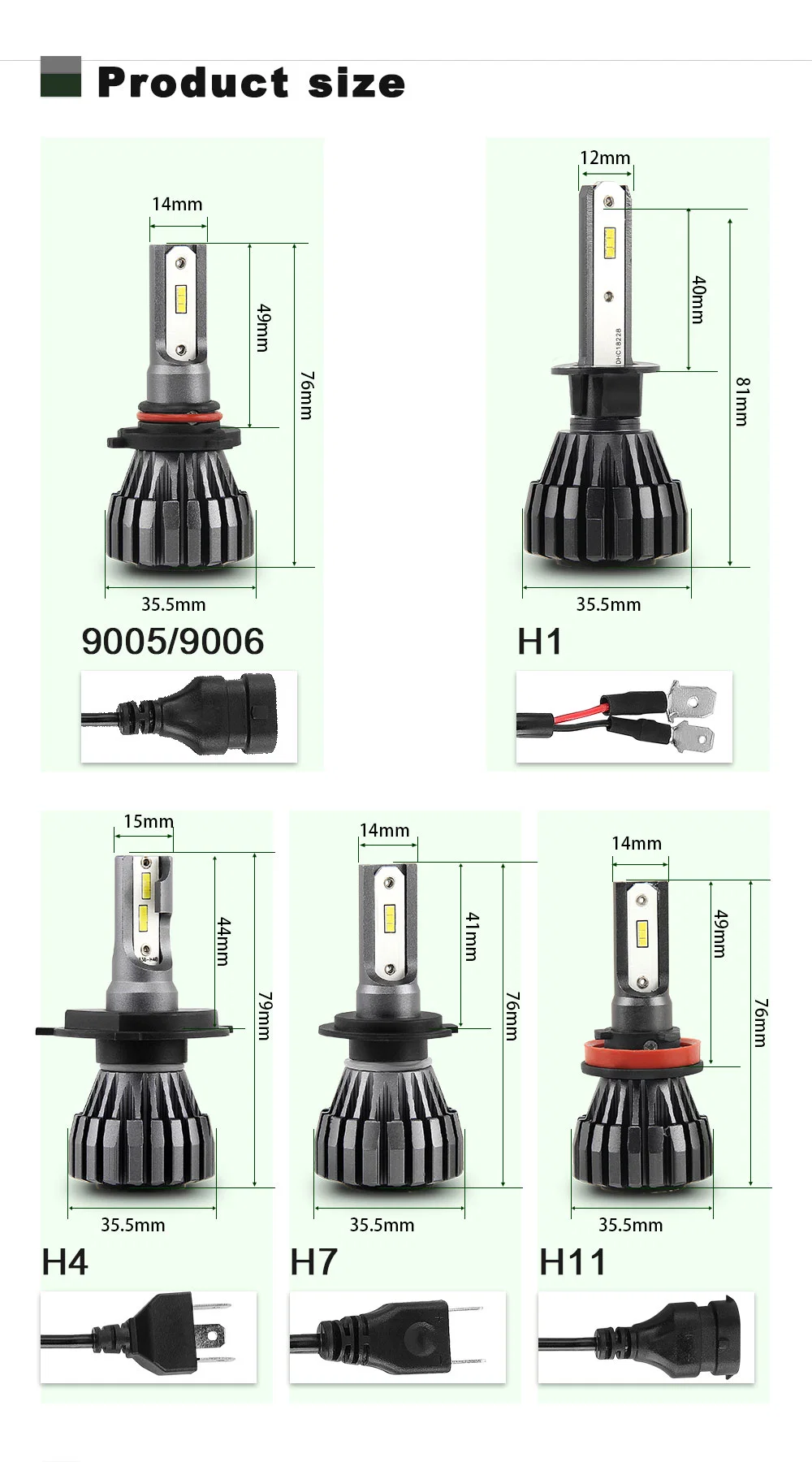 Super Bright 12V Auto LED Head Light, H4 H7 H13 H11 9004 9005 C6 K2 COB Csp Car LED Headlight Bulb